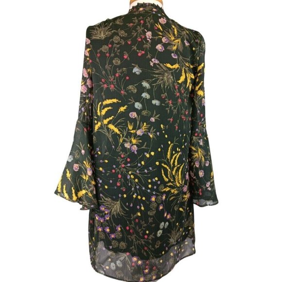 Zara Dress Floral Pattern Chiffon Mini Dress Sz S bell arms Boho/Chic - Picture 6 of 8